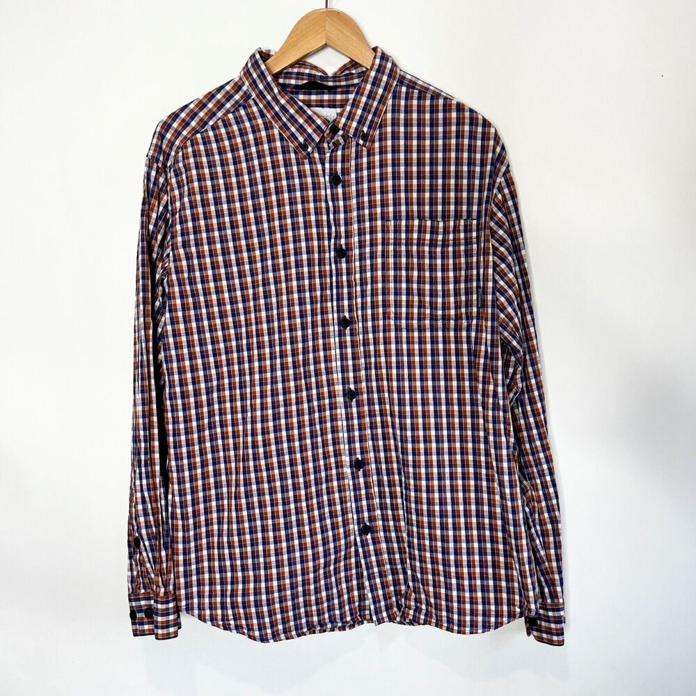 Columbia Button Down Shirt Plaid Long Sleeve Blue Orange Mens Size Large